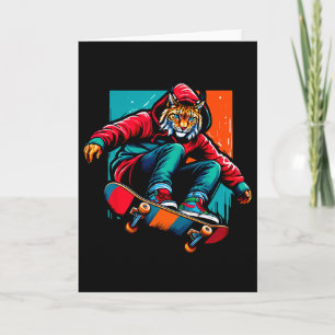 Cartão Arte de Ilustração de Skate de Lince Funky Legal
