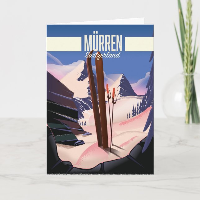 Cartão Arte de impressão de pôster de esqui de Murren Suí (Frente)