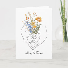 Cartão Arte de Linha Floral de Coração de Casal