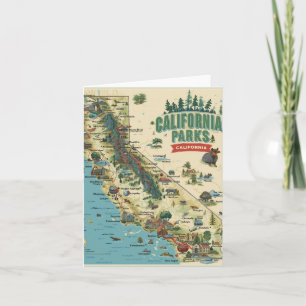 Cartão Arte de Mapa Ilustrado dos Parques da Califórnia V