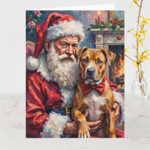 Cartão Arte de Natal do Papai Noel segurando Pitbull