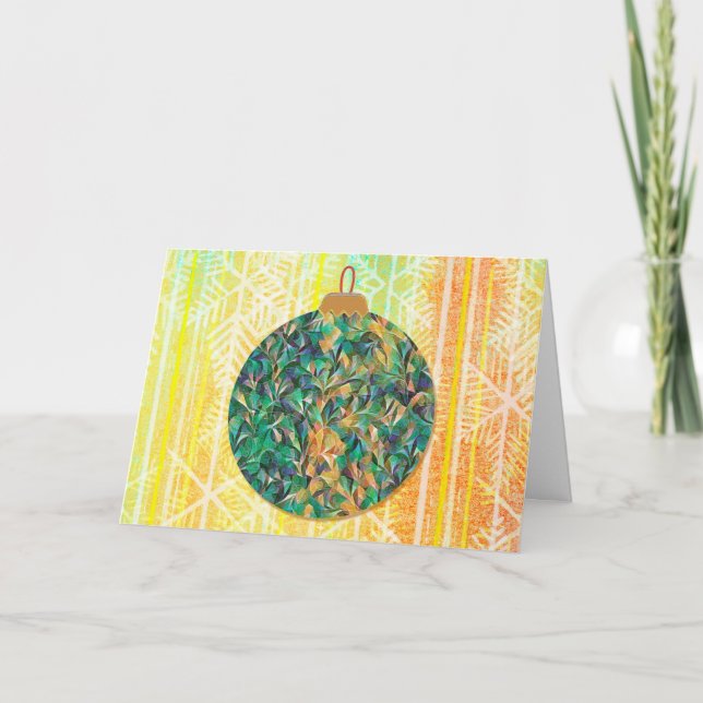 Cartão Arte de Ornamento de Férias de Natal Brilhante e R (Frente)