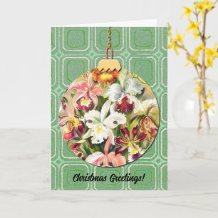Cartão Arte de Ornamentos de Natal Florais em Estilo Vint
