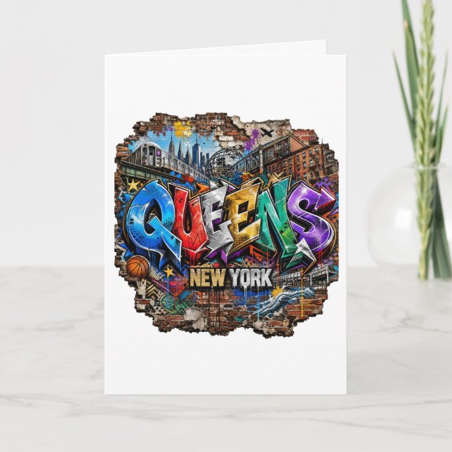 Cartão Arte de Parede com Grafite de Queens Nova York (Frente)