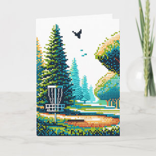 Cartão Arte de Pixel de Golf de Disco   Feliz aniversário
