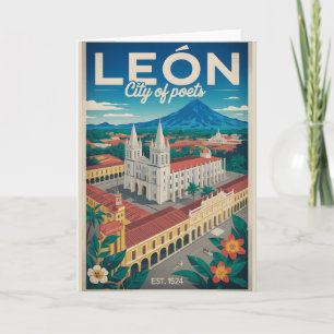 Cartão Arte de Poster de Viagem Retro de León Nicarágua