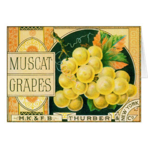 Cartão Arte de rótulo de caixa de frutas vintage, uvas Mu