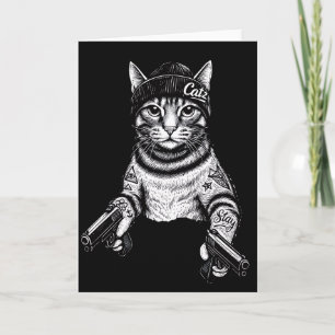 Cartão Arte de Tatuagem de Gato Gangster Kitty Legal de