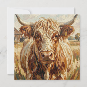 Cartão Arte de Vaca Impasto Fofa em Branco