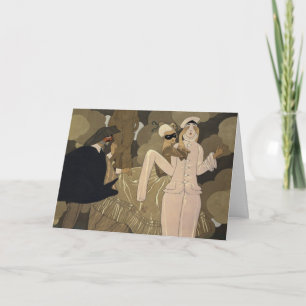 Cartão Arte Deco Antiga, Surpresa por George Barbier