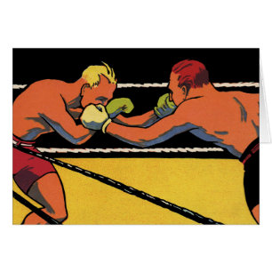 Cartão Arte Deco Esportivo de Boxe Antigo, Lutadores Soca