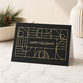 Cartão Arte Deco Geométrico Moderno Férias Dourado/Preto
