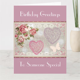 Cartão Arte Decorânea Floral Rosa De Aniversário