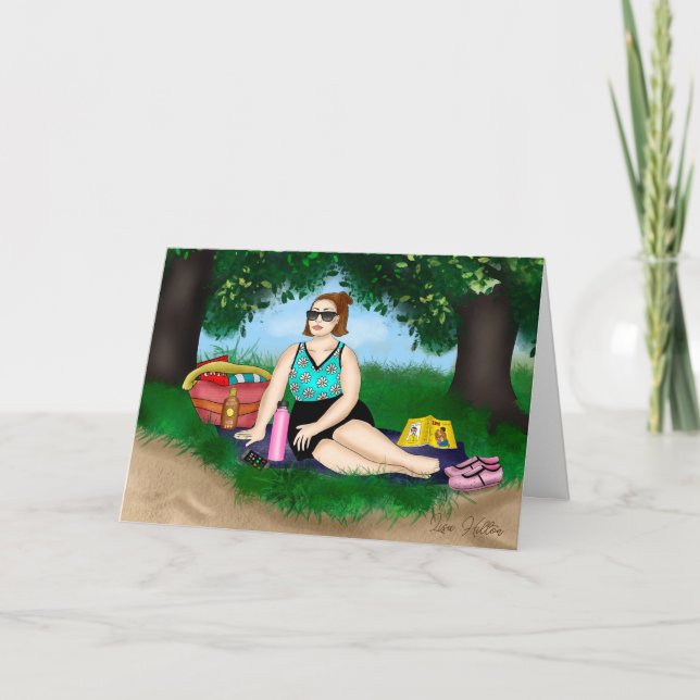 Cartão Arte desenhada | Relaxamento de mulheres em Praia (Frente)