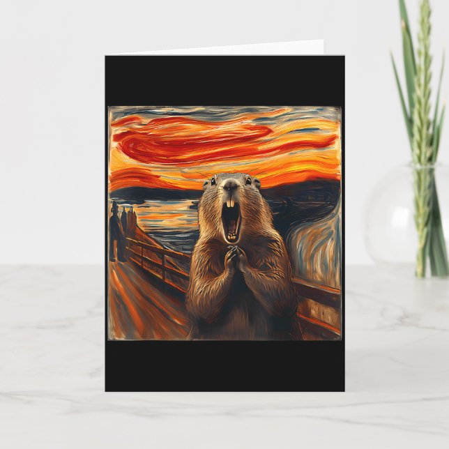 Cartão Arte do Groundhog Gritando Dia do Groundhog Engraç (Frente)