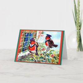 Cartão Arte do Papai Noel Inglês Robin Postmen Birds 1934