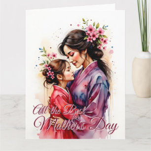 Cartão Arte do Quimono do Dia das Mães com Abraço Floral