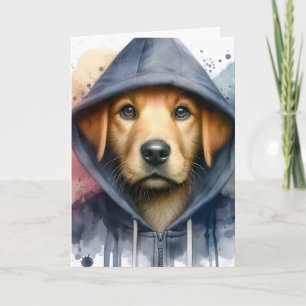 Cartão Arte em Aquarela Cachorro Marrom em um Moletom com