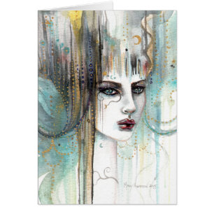 Cartão Arte em Aquarela de Fantasia Abstrata de Garota Bo