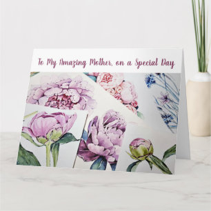 Cartão Arte em Aquarela de Flores do Amor Materno Incríve