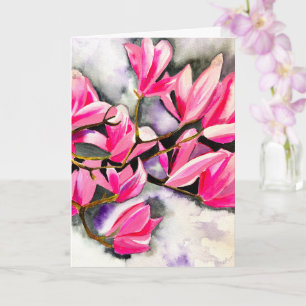 Cartão Arte em aquarela de magnólia rosa