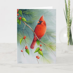 Cartão Arte em Aquarela de Pássaro Cardinal-do-norte Mach
