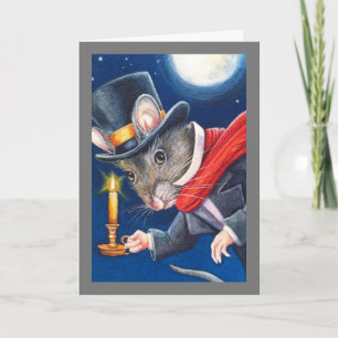 Cartão Arte em Aquarela do Rato do Natal de Dickens Scroo