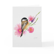 Arte em Aquarela em Pássaro Chickadee Preto