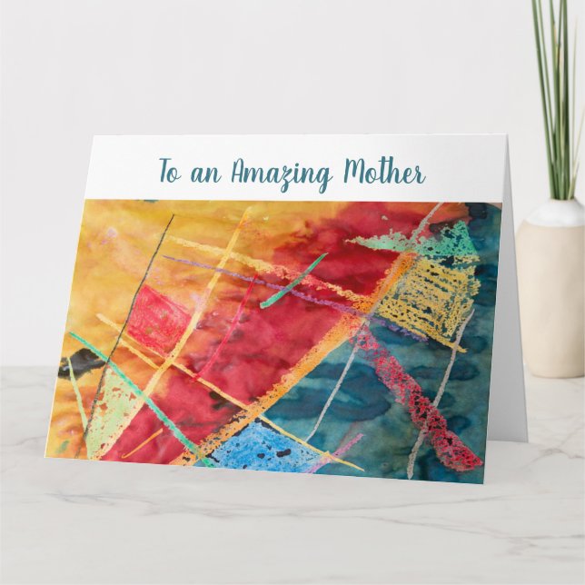 Cartão Arte em Aquarela Moderna de Amor de Mãe Elegante e (Frente)