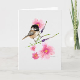 Cartão Arte em Aquarela Preta-Chickadee com Capas