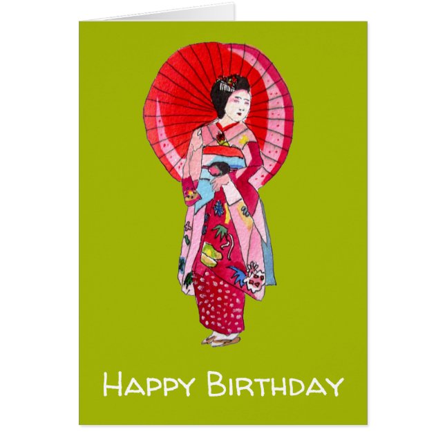 Cartão Arte engraçada japonesa Geisha red kimono (Frente)