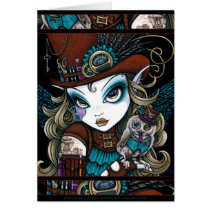 Cartão Arte familiar da fada das jóias da coruja do anjo