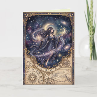 Cartão Arte Feminina Astrológica Mística Celestial