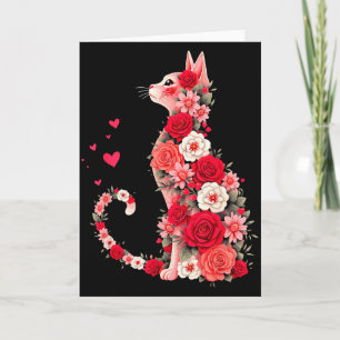 Cartão Arte Floral de Gato Fofa para Proprietários de Gat