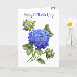 Cartão Arte Floral de Hortênsia Azul para o Dia das Mães