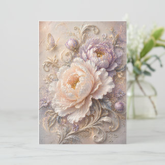 Cartão Arte Floral de Peônia Lavanda Elegante, Luxo Paste