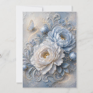 Cartão Arte Floral Elegante em Relevo de Peônia Azul – Lu