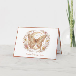 Cartão Arte Floral Lua Borboleta Celestial Dourada Elegan