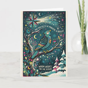 Cartão Arte Folclórica Celestial do Solstício de Inverno