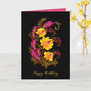 Cartão Arte Folclórica Floral Ucraniana de Aniversário