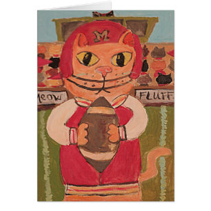 Cartão Arte Folclórica Pintura de Gato de Futebol Design