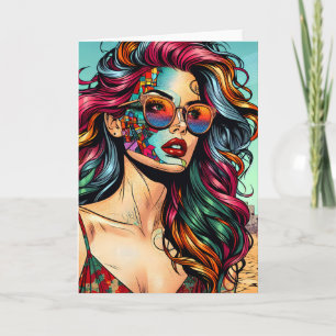 Cartão Arte Fracturada Mulher Abstrata na Praia