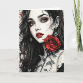 Cartão Arte Gótica Rosa Halloween Elegante Vampira Elegan