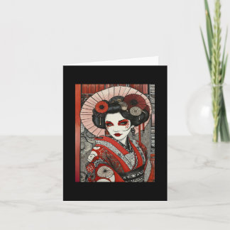 Cartão Arte Gótico Inspirado em Geisha Japonesa Vermelho