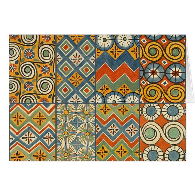 Cartão Arte gráfica egípcia colorida geométrica (Frente Horizontal)
