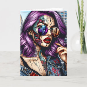 Cartão Arte Grunge   Mulher Abstrata Fragmentada em Branc