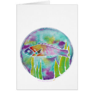 Cartão Arte havaiana do Batik dos peixes do Wrasse de