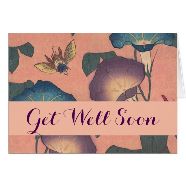 Cartão Arte Hokusai Clássica de Flor Rosa (Frente Horizontal)