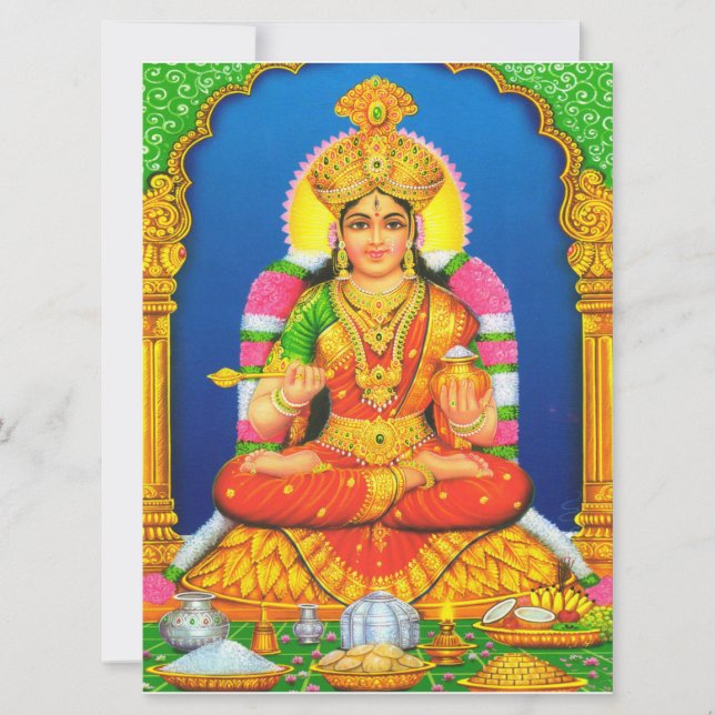 Cartão Arte Indiana Lakshmi Deusa Religião Hindu (Frente)