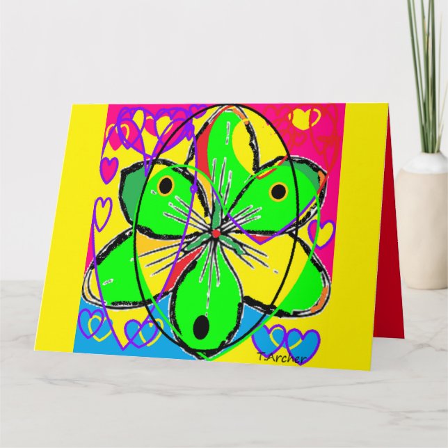 Cartão Arte inspirou pétalas amarelas cor-de-rosa verdes (Frente)